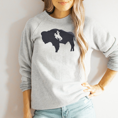 Heather Ash Bella Canvas/Metallic Black Buffalo Steamboat Fleece Crewneck
