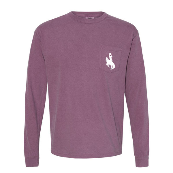 Berry LONG Sleeve POCKET/ White Steamboat Comfort Colors Tee