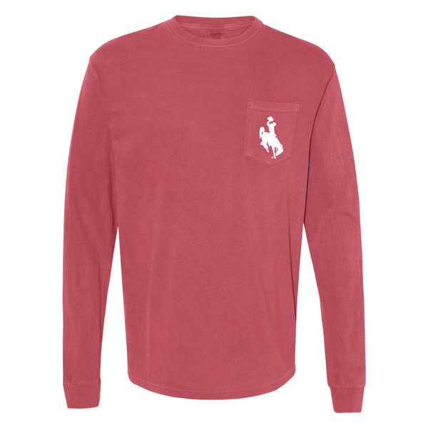 Crimson LONG Sleeve POCKET/ White Steamboat Comfort Colors Tee