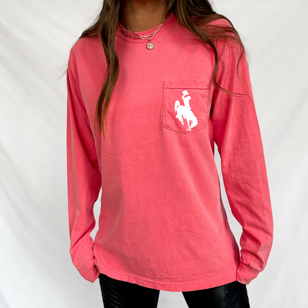 Watermelon LONG Sleeve POCKET/ White Steamboat Comfort Colors Tee