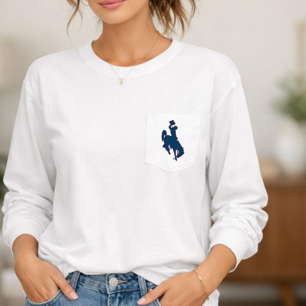 White LONG Sleeve POCKET/RWB Steamboat Comfort Colors Tee