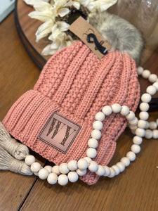 CC Salmon Pink/WY Fleece Lined Pom Beanie