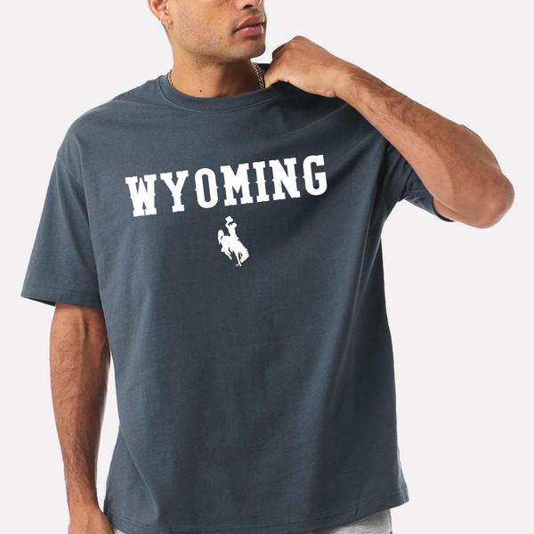 Heavyweight Vintage Navy/NCAA White Wyoming Bella Canvas Tee
