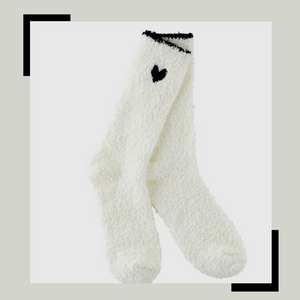 Cozy Socks White Black Heart/Black Trim