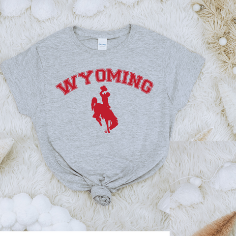 Heather Gray/ Red Wyo Steamboat Bella Canvas Tee