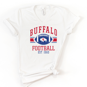 V Neck White Bella Canvas Buffalo Football Tee