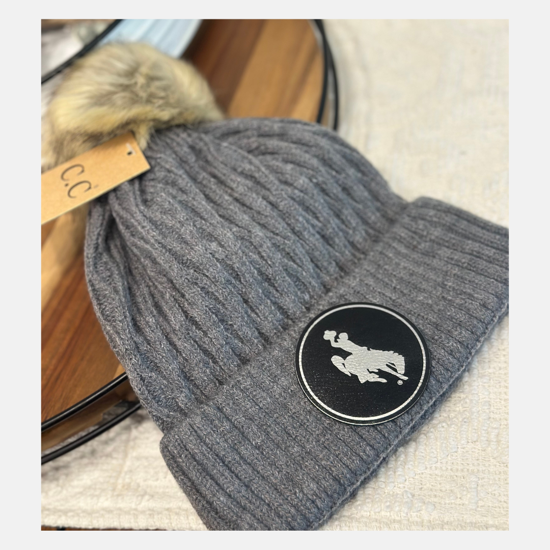 CC Gray Honey Comb/Black Steamboat Patch Pom Beanie