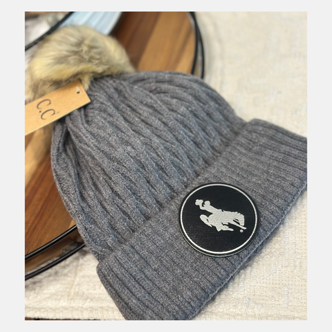 CC Gray Honey Comb/Black Steamboat Patch Pom Beanie