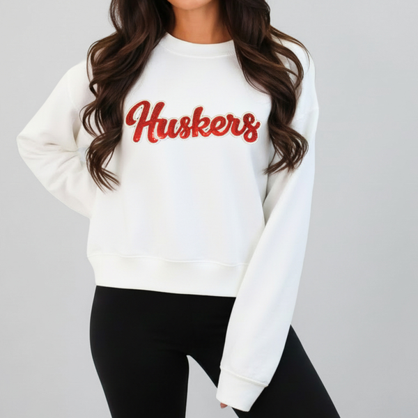 Huskers Sequin Crewneck