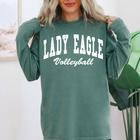 LONG SLEEVE Light Green Varsity Lady Eagle Volleyball Comfort Colors Tee