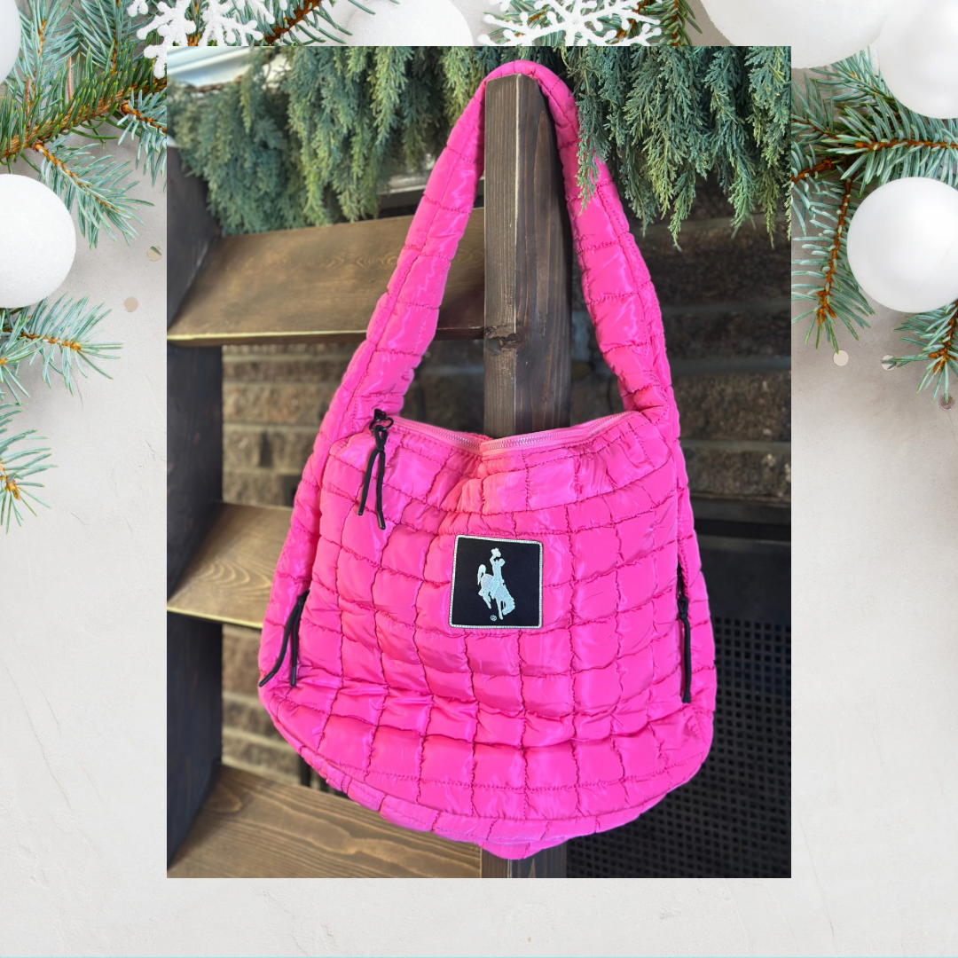 Hot Pink Quilted Puffy Tote Short Strap