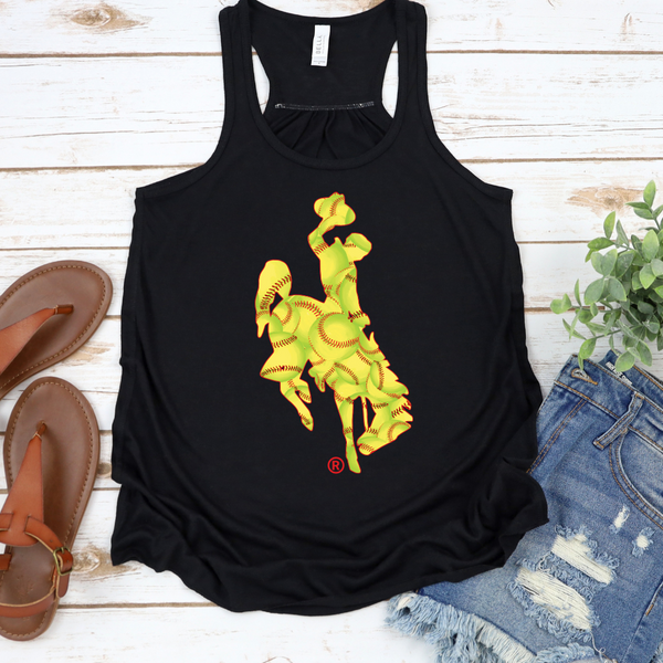 Black Softball Bella Flowy Racerback Tank