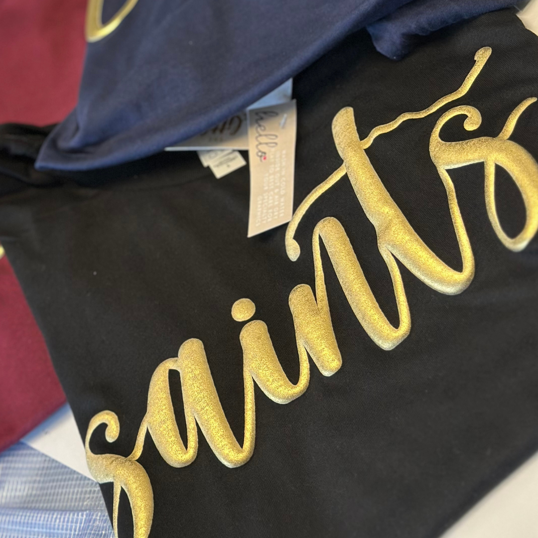 saints black & gold puff Bella Canvas Tee