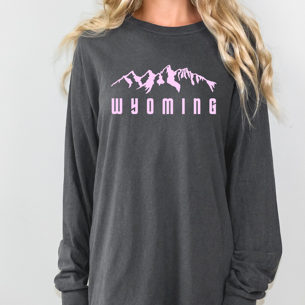 Long Sleeve Pepper/Baby Pink Tetons Comfort Colors Tee