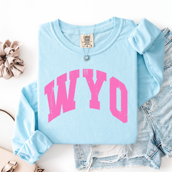 LONG Sleeve ChambrayDistressed WYO with sleeve detail Comfort Colors Tee