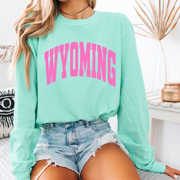 LONG Sleeve Chalky Mint/Bubblegum Varsity Comfort Colors Tee