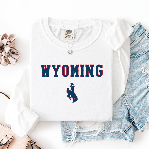 LONG Sleeve White Red WYO & Blue Comfort Colors Tee
