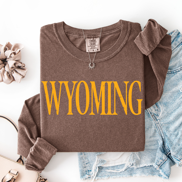 LONG Sleeve Espresso/Gold Fashion WYOMING Comfort Colors Tee