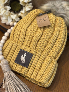 CC Honey Mustard Fleece Lined Pom Beanie