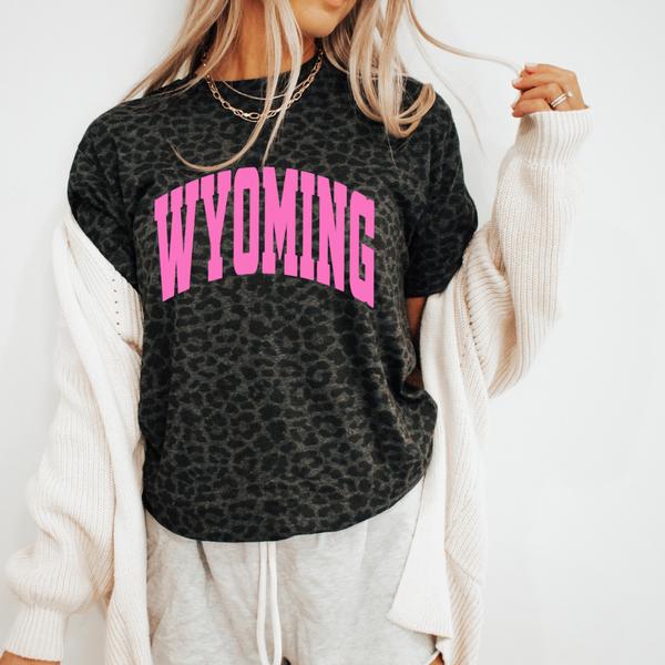 LAT Black Leopard / Jumbo Bubblegum WYOMING Varsity Tee