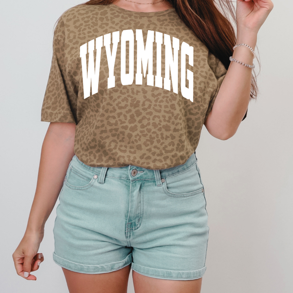LAT Brown Leopard / Jumbo White Varsity Wyoming Jersey Tee