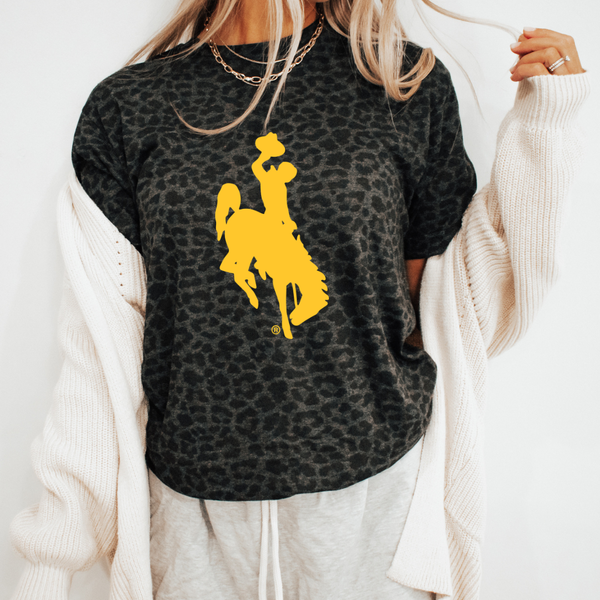 Gold Steamboat on Black Leopard Tee