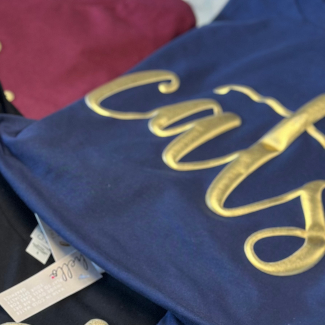 cats Navy & Gold Puff Bell Canvas Tee