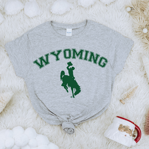 Heather Gray/ Dark Green Wyo Steamboat Bella Canvas Tee