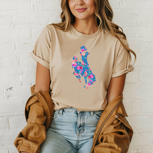 Heather Tan/Blue Floral Bella Canvas Jersey T-Shirt