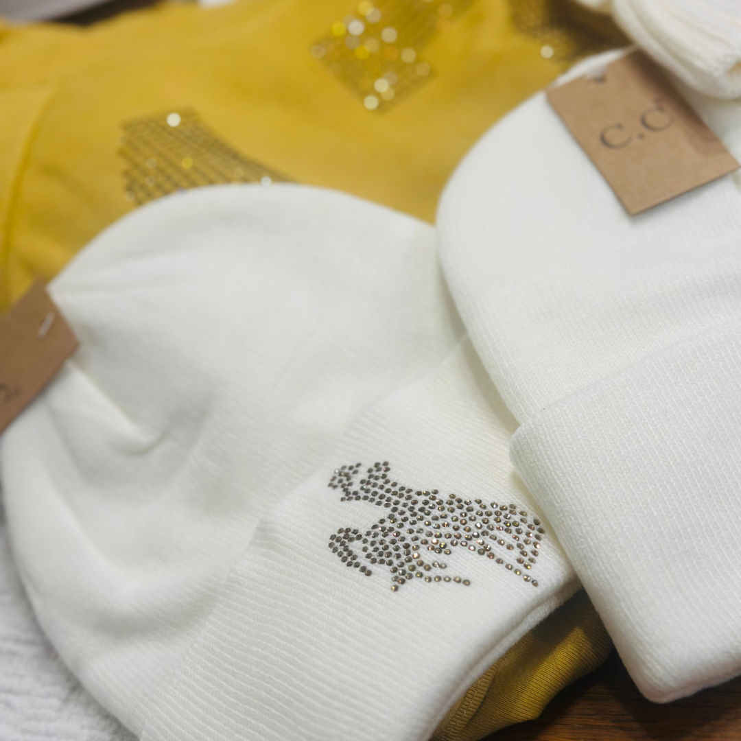 CC Rhinestone Steamboat White Cuff Beanie