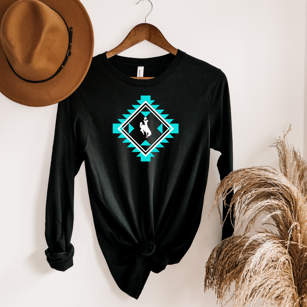 LONG Sleeve Black/Aqua Diamond Bella Canvas Triblend