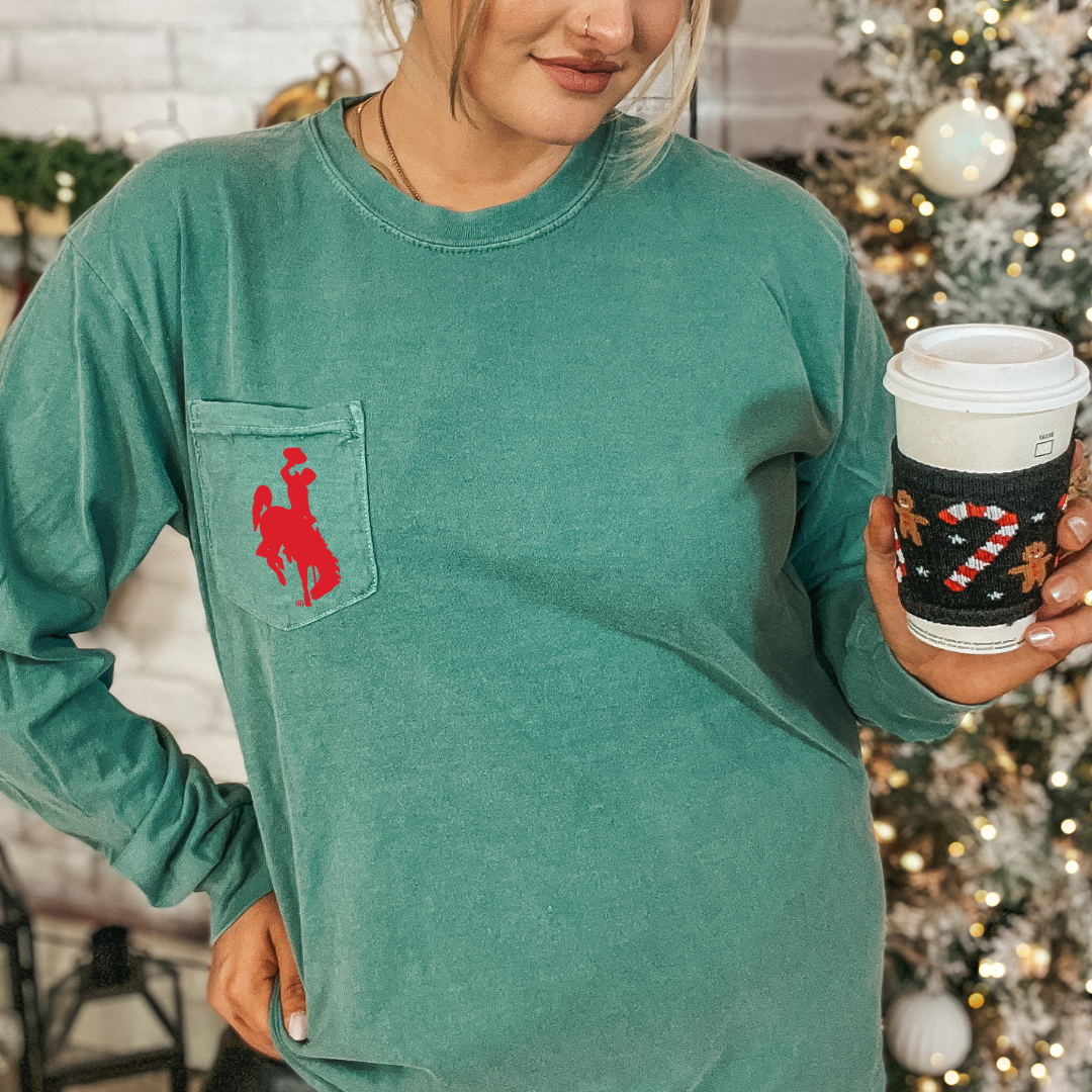 SHORT Sleeve Light Green/Red Steamboat Comfort Colors Pocket Tee