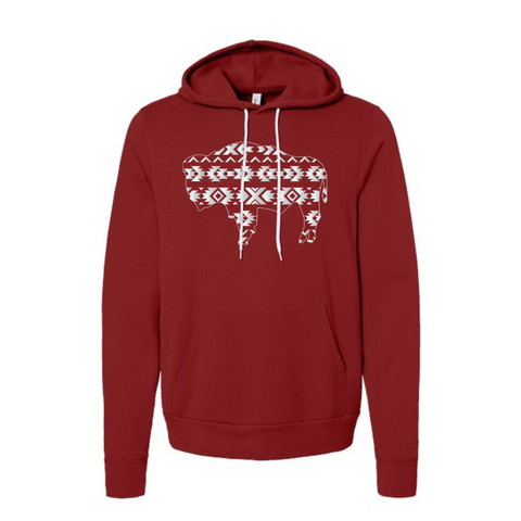 Cardinal/Metallic Silver Tribal Buffalo Steamboat Bella Canvas Hoodie