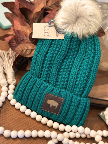 CC Emerald/Buffalo Fleece Lined Pom Beanie