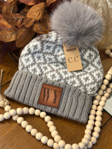 CC Gray Diamond/WY Fleece Lined Pom Beanie