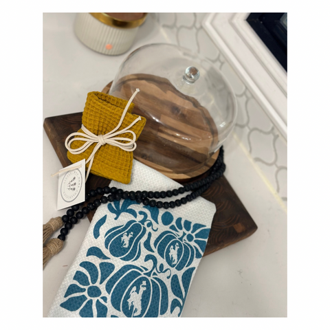 Teal Pumpkin Scroll/ Mustard Dish Cloth Set