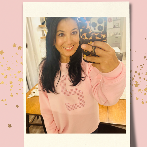 Pink Out Rhinestone Crewneck Custom Number
