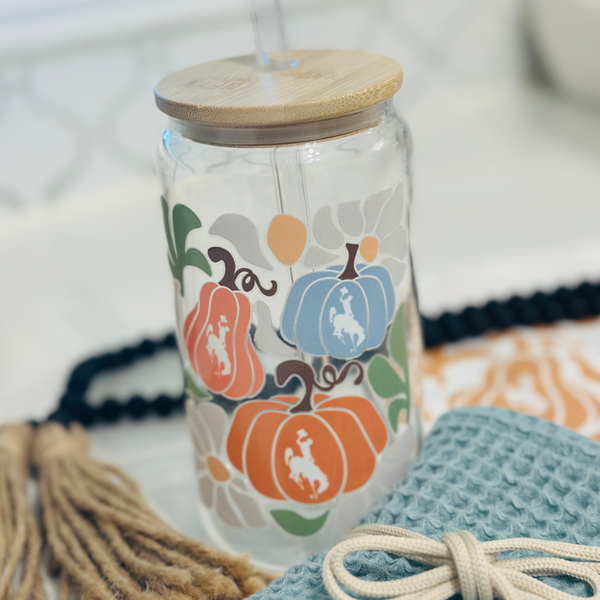 Pumpkin Patch Bamboo Lid Glass Tumbler