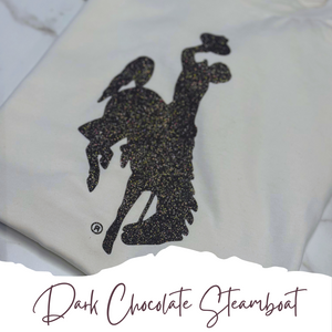 Dark Chocolate Glitter Steamboat/Vintage White Bella Canvas Tee