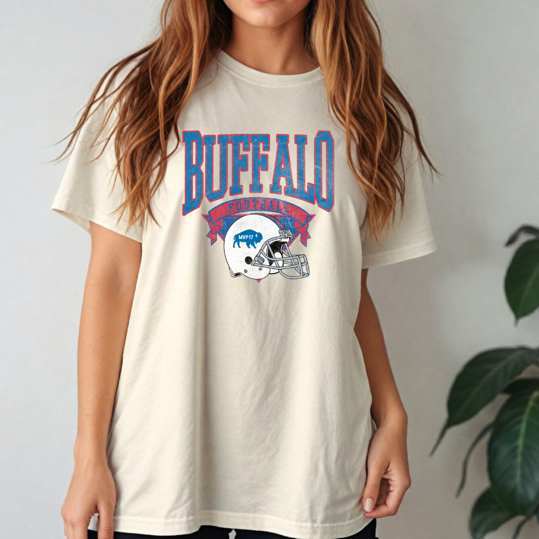 Heather Natural Buffalo JA17 Billt Vintage Script Softstyle Tee