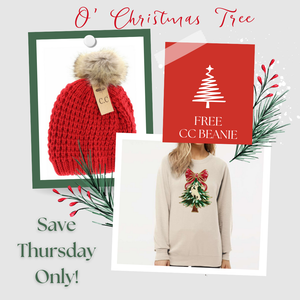 Sand O' Christmas Tree Midweight Crewneck + Free Red Pom CC Beanie