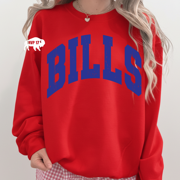 Bills Red Distressed Crewneck