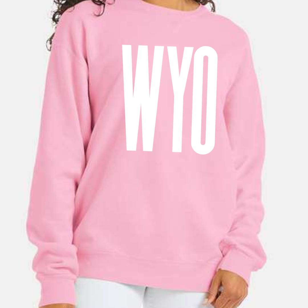 Cotton Candy WYO Rise Wyoming Script ComfortWash Crewneck