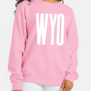 Cotton Candy WYO Rise Wyoming Script ComfortWash Crewneck