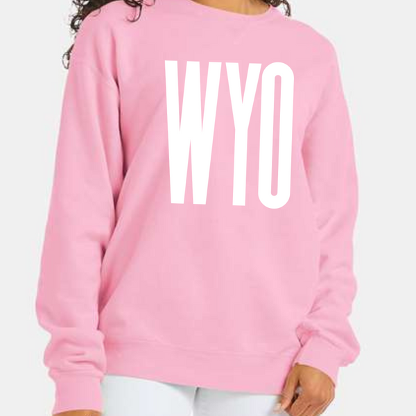 Cotton Candy WYO Rise Wyoming Script ComfortWash Crewneck