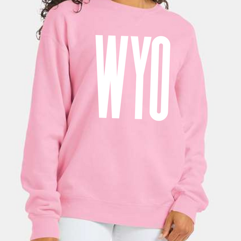Cotton Candy WYO Rise Wyoming Script ComfortWash Crewneck