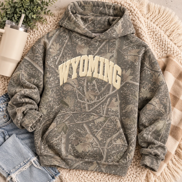 Beige Wyoming  Boulevard Heavyweight Deadwood Camo Steamboat Hoodie