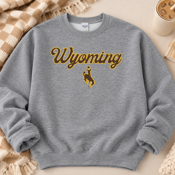 Sport Gray/Wyoming Script Crewneck