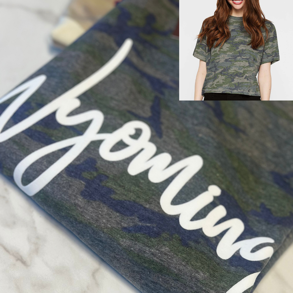 WOMEN's Boxy LAT Vintage Camo /Puff Wyoming Script