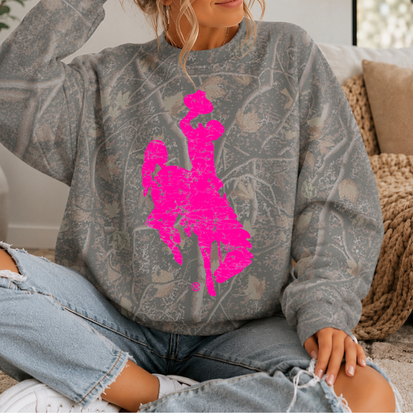 Heavyweight Deadwood Camo/Jumbo Neon Pink Steamboat Crewneck